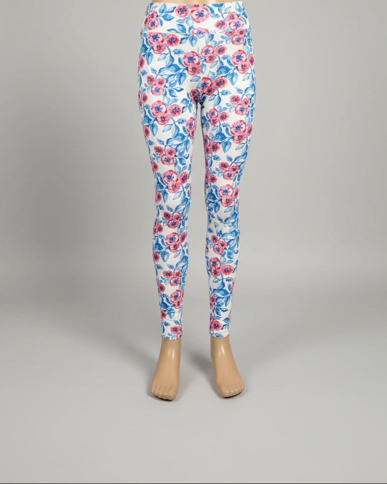 White floral leggings