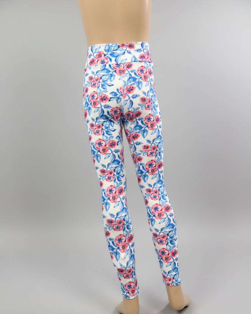 White floral leggings