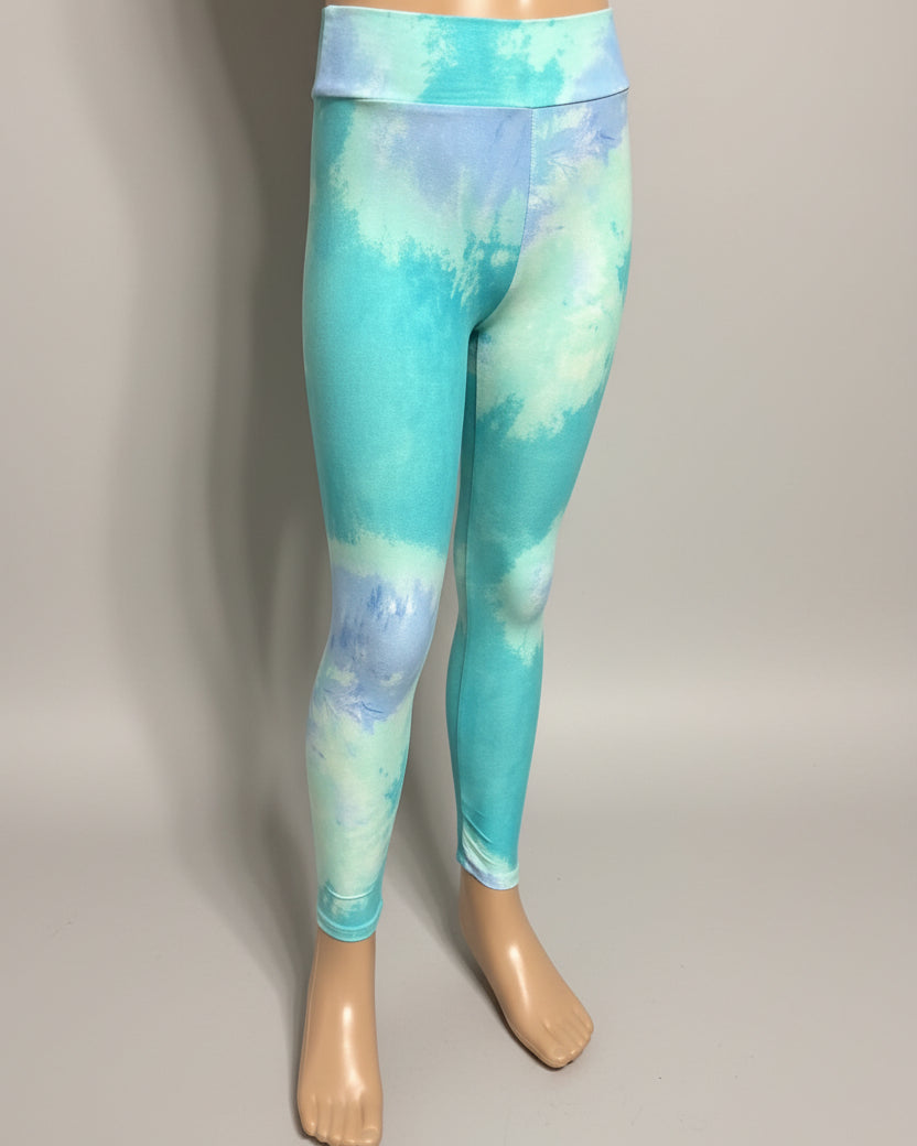 Turquoise tie-dye design soft, stretch leggings