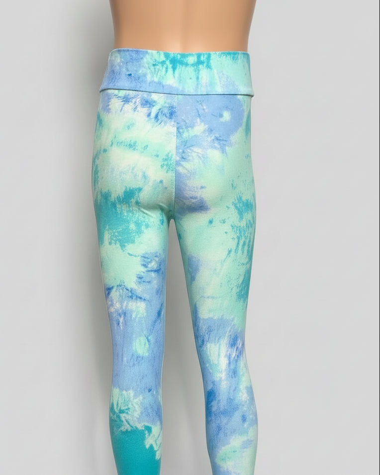 Turquoise tie-dye design soft, stretch leggings