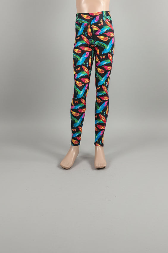 Feathers and leaves design full length leggings