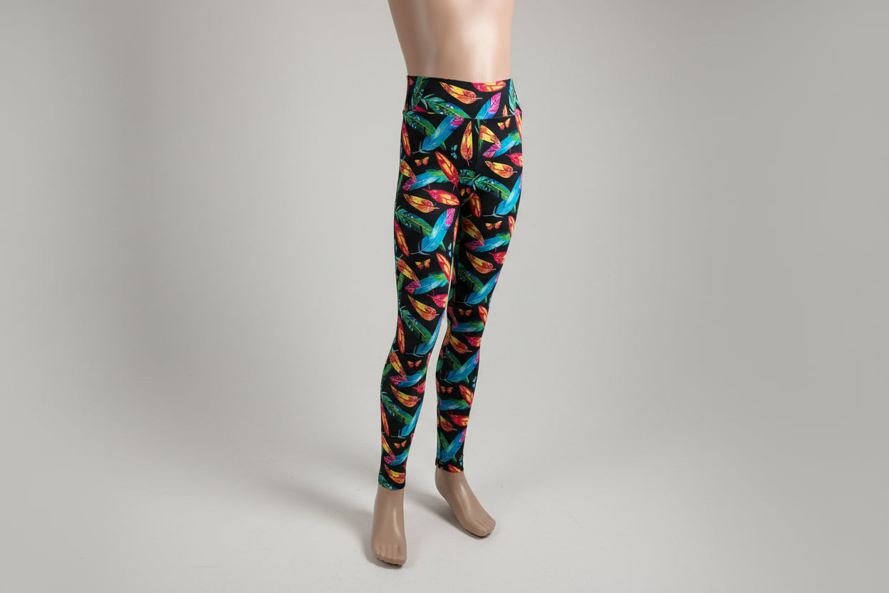 Feathers and leaves design full length leggings