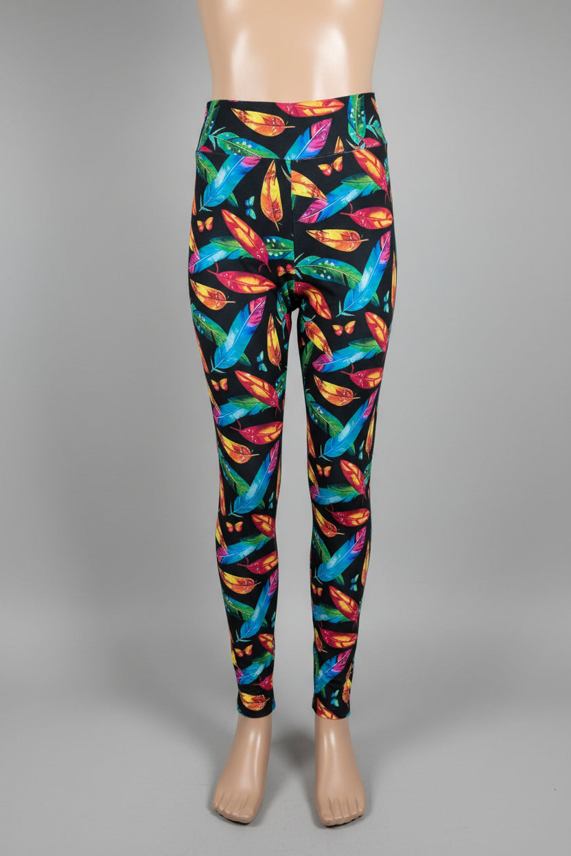 Feathers and leaves design full length leggings