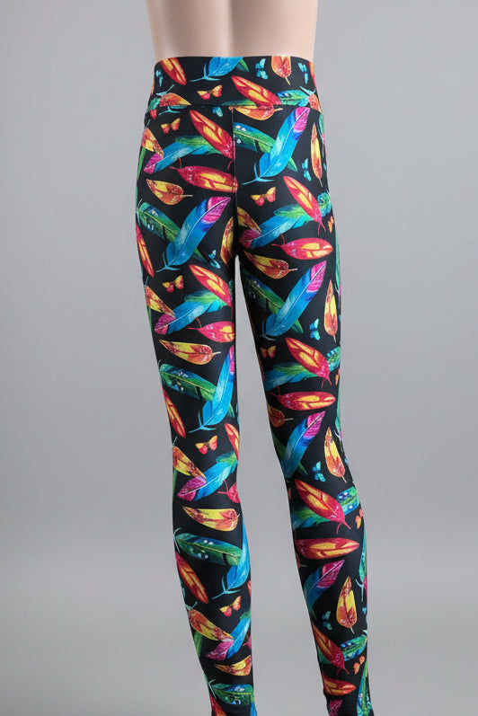 Feathers and leaves design full length leggings