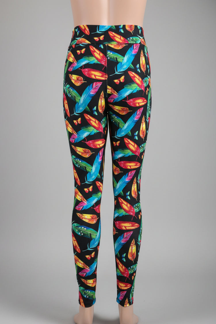 Feathers and leaves design full length leggings
