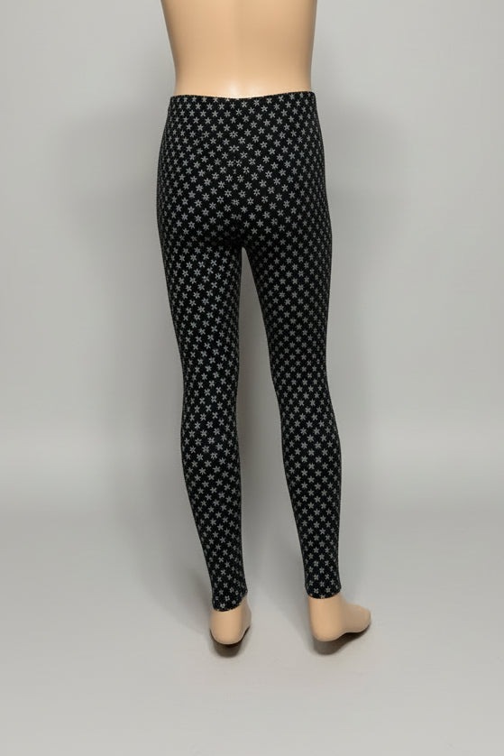 Black leggings with tiny white flowers design