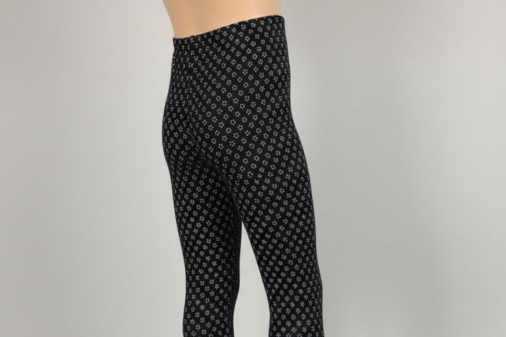 Black leggings with tiny white flowers design