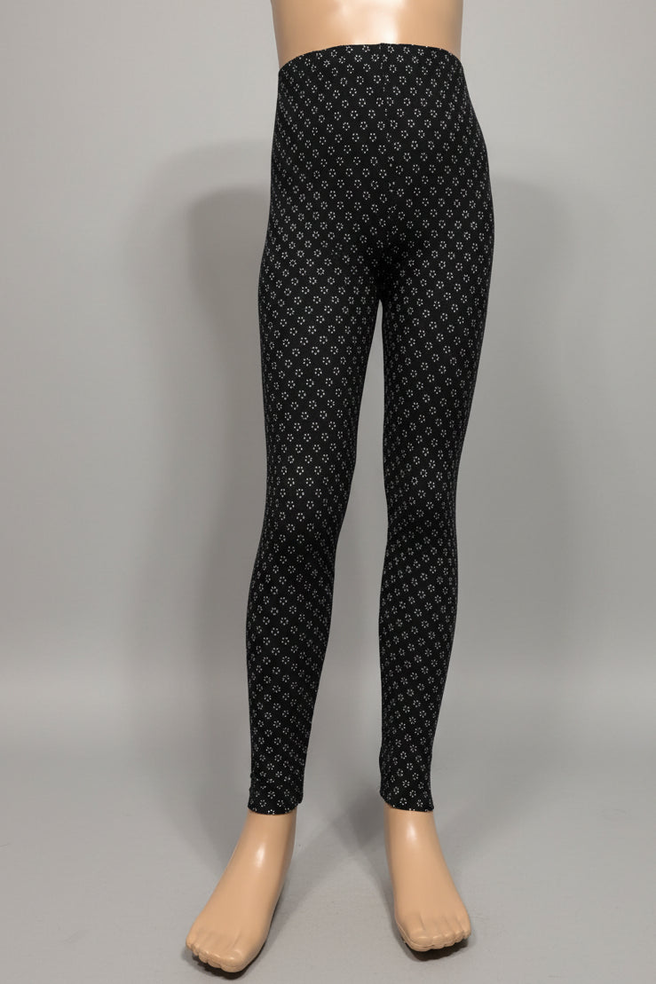 Black leggings with tiny white flowers design