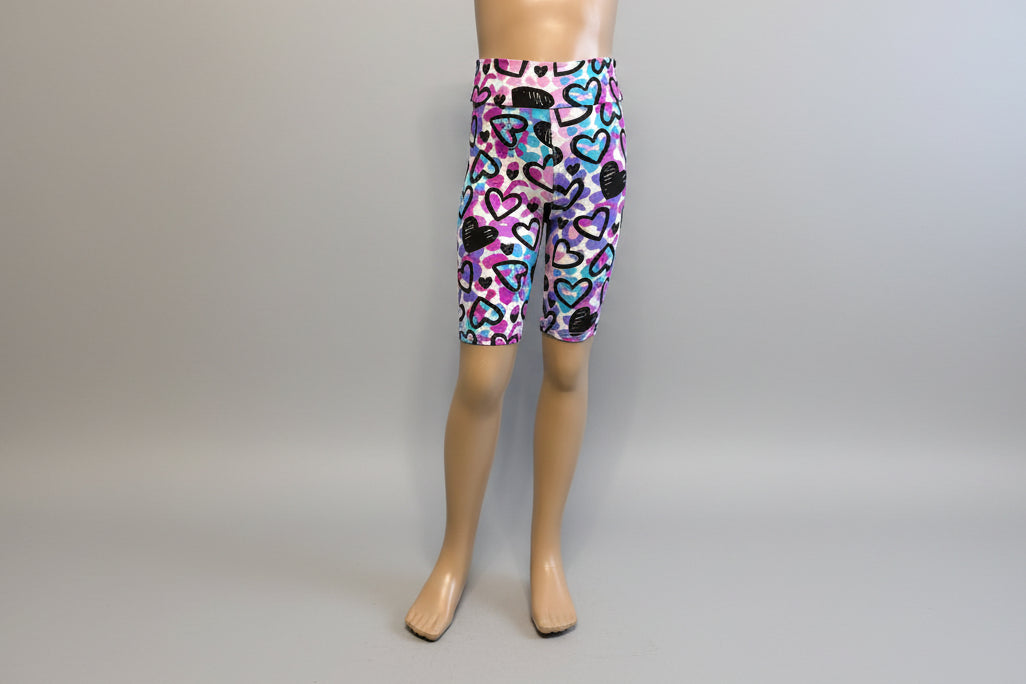 Drawn Hearts soft touch, long, stretch shorts