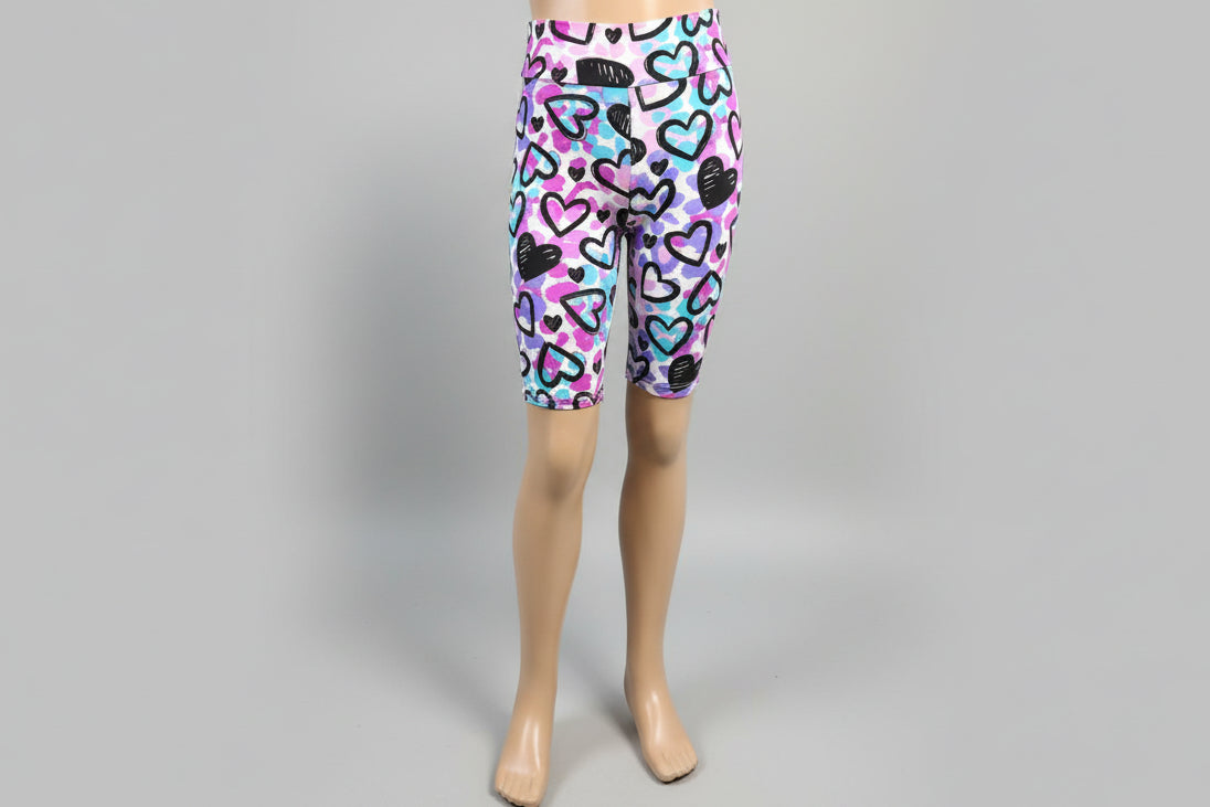 Drawn Hearts soft touch, long, stretch shorts