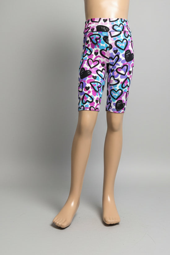 Drawn Hearts soft touch, long, stretch shorts