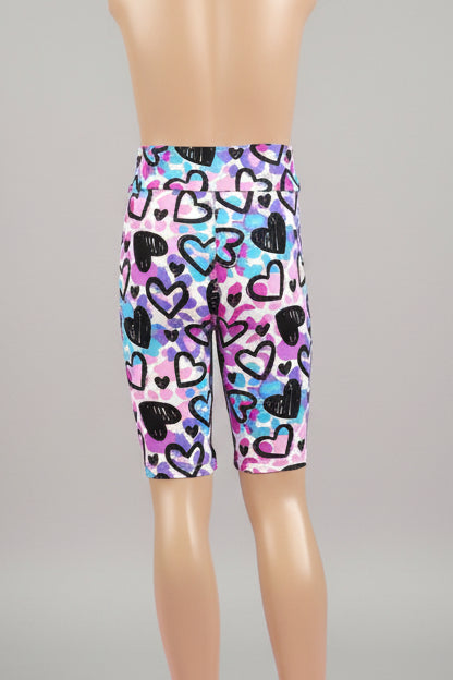 Drawn Hearts soft touch, long, stretch shorts