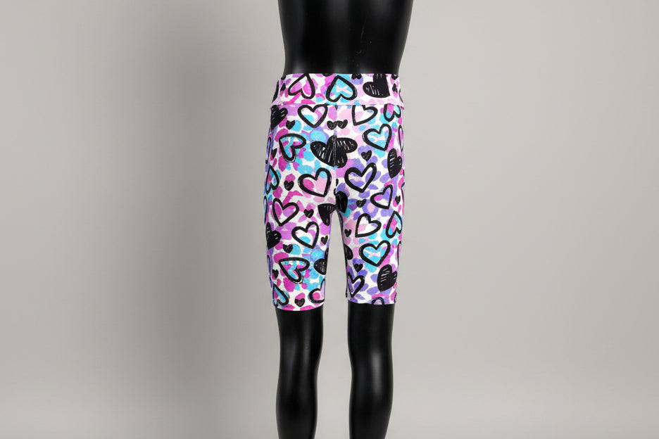 Drawn Hearts soft touch, long, stretch shorts