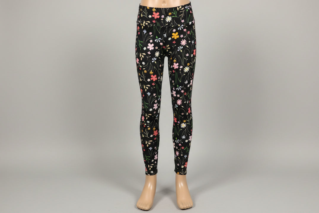 Black flower design soft leggings