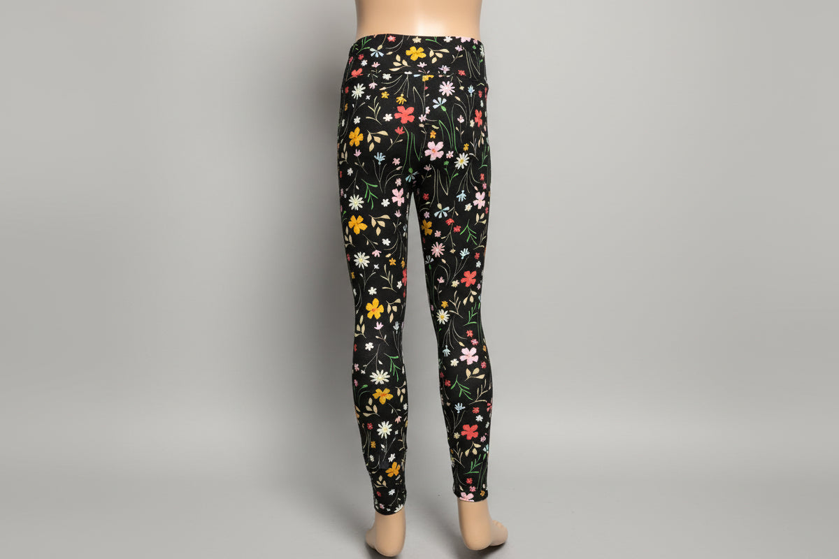 Black flower design soft leggings