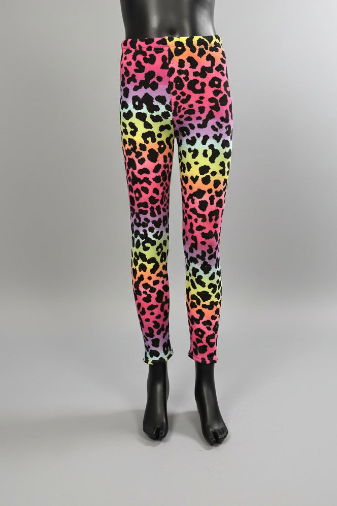 Rainbow leopard fleece lined leggings