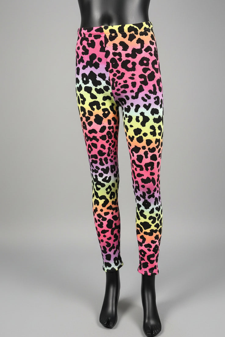 Rainbow leopard fleece lined leggings