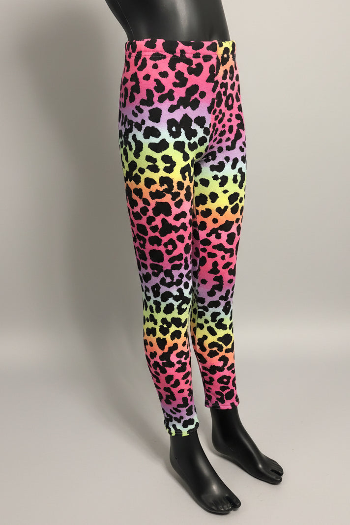 Rainbow leopard fleece lined leggings