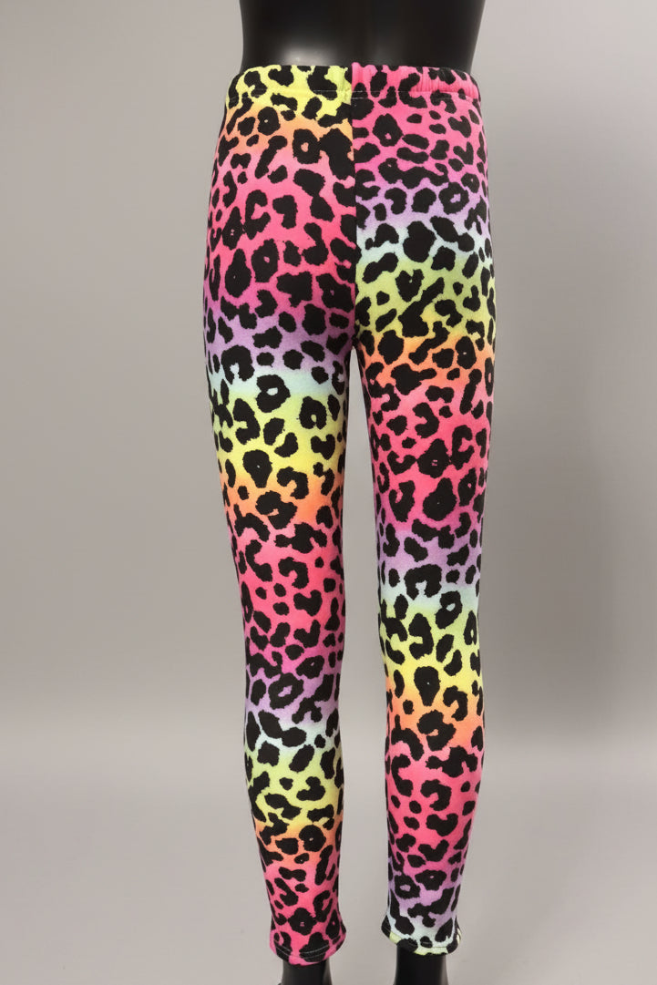 Rainbow leopard fleece lined leggings