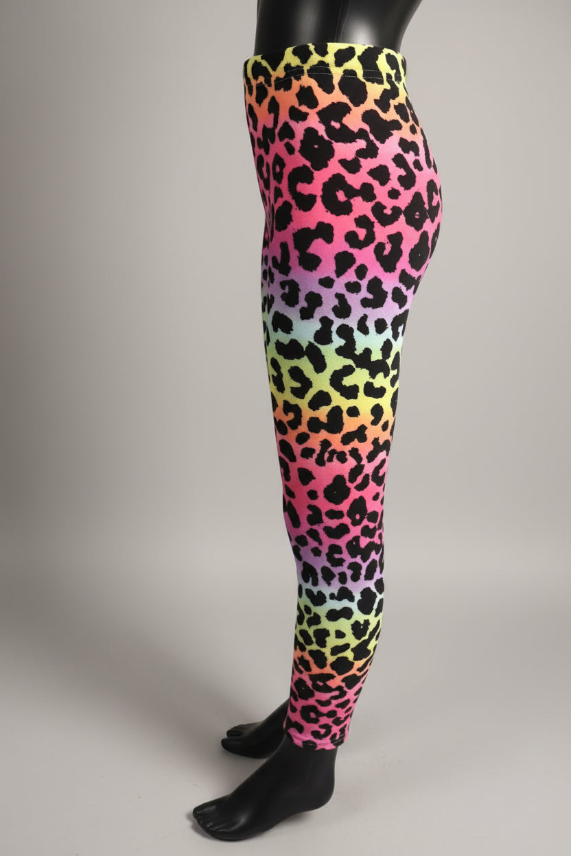Rainbow leopard fleece lined leggings