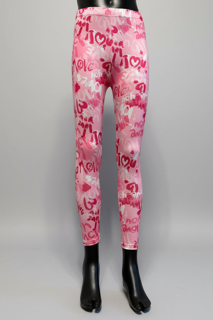 Girls 'I Love You' design full length leggings