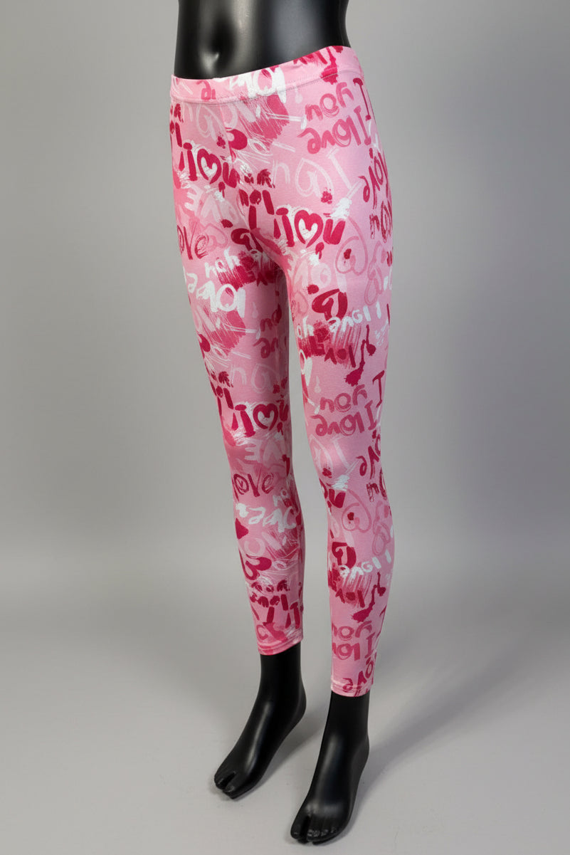 Girls 'I Love You' design full length leggings
