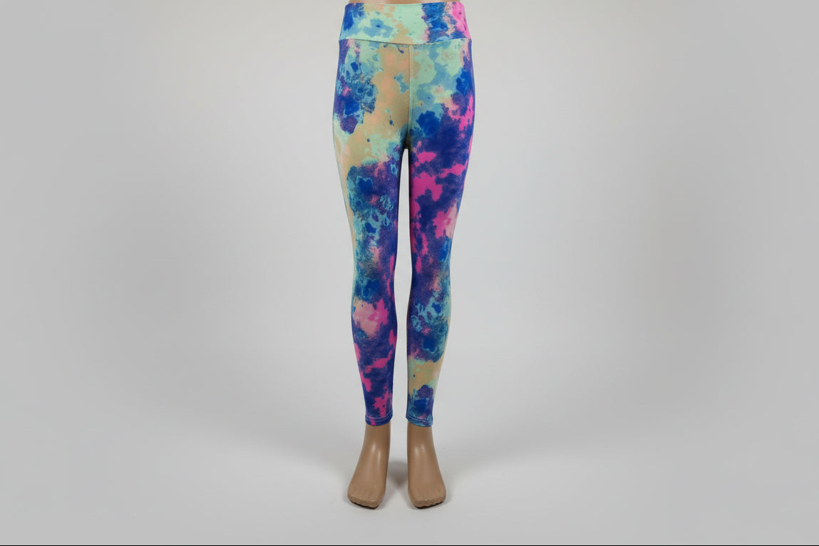 Pink, yellow and blue soft touch leggings