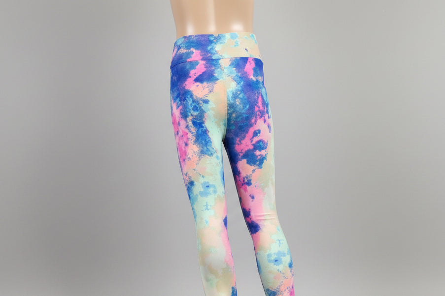 Pink, yellow and blue soft touch leggings