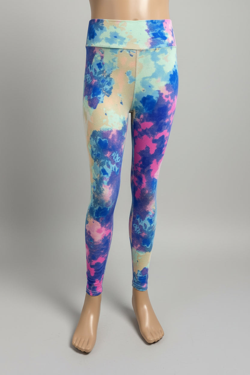 Pink, yellow and blue soft touch leggings