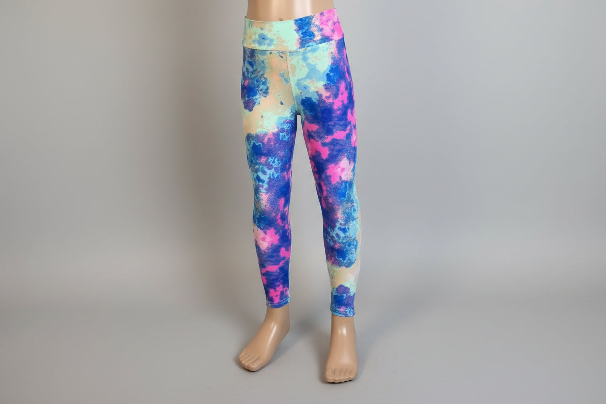 Pink, yellow and blue soft touch leggings
