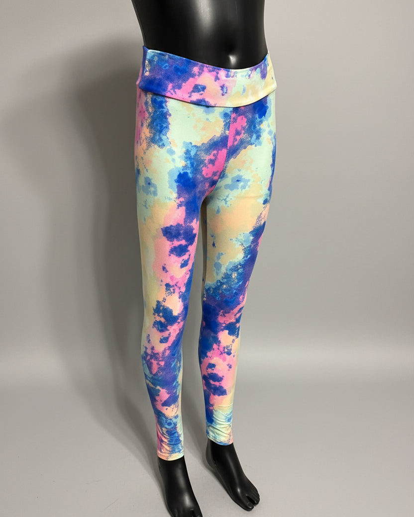 Pink, yellow and blue soft touch leggings