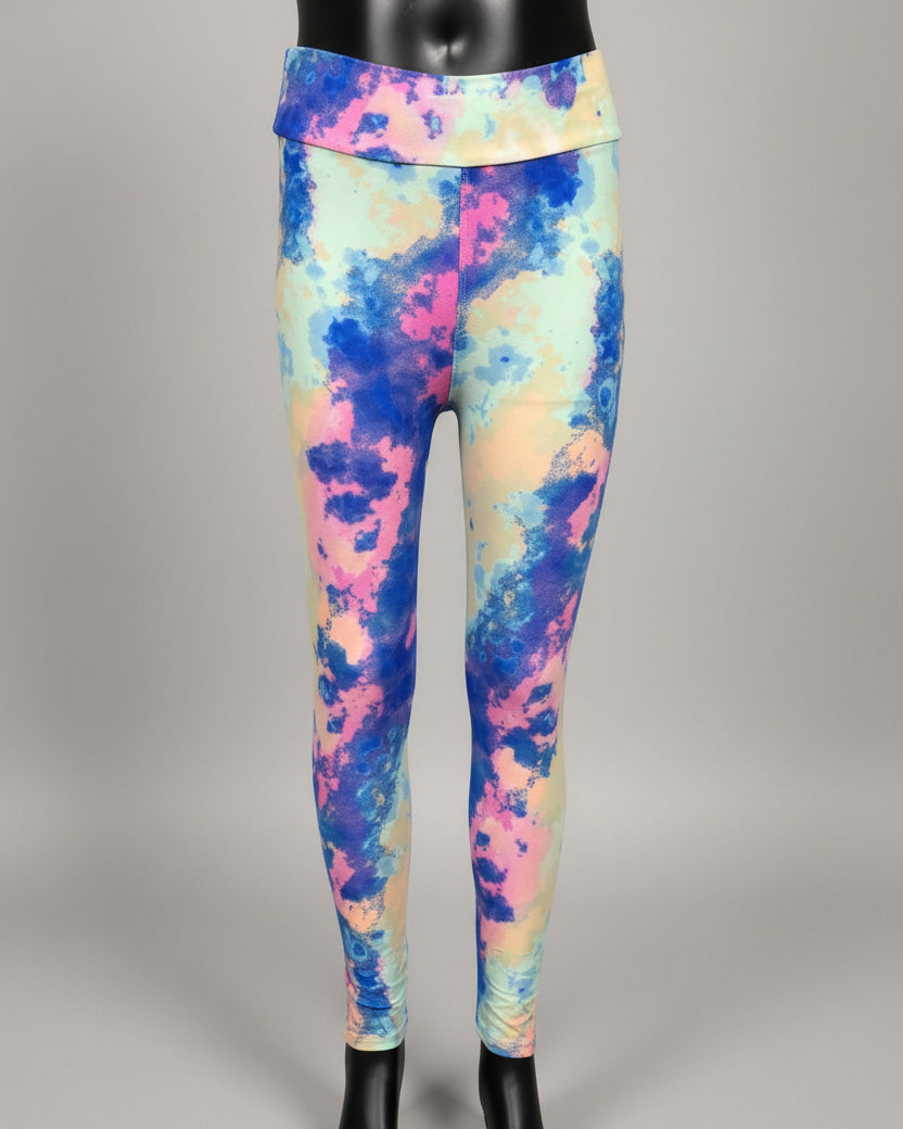Pink, yellow and blue soft touch leggings