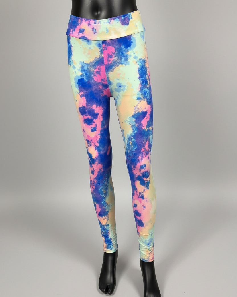 Pink, yellow and blue soft touch leggings