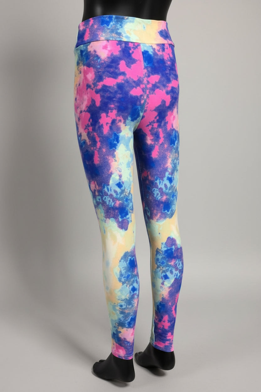 Pink, yellow and blue soft touch leggings