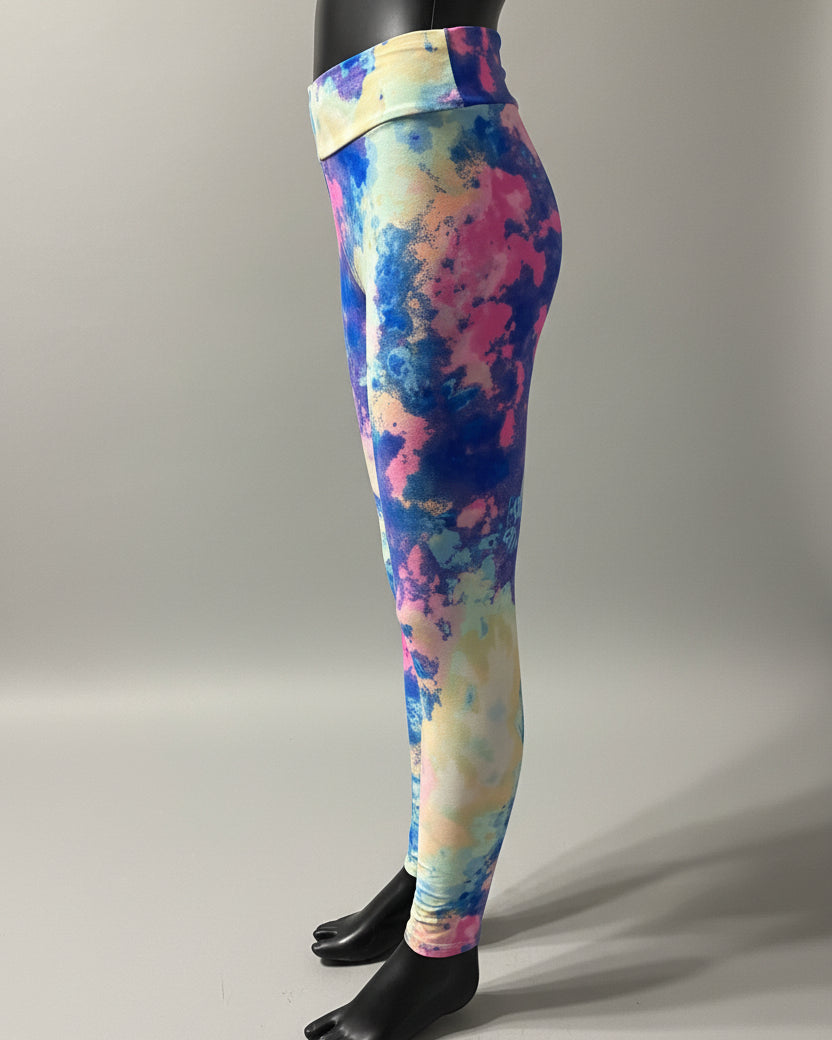Pink, yellow and blue soft touch leggings