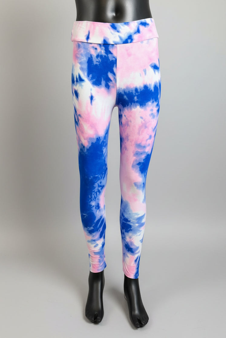 Pink and blue tie-dye design soft touch leggings