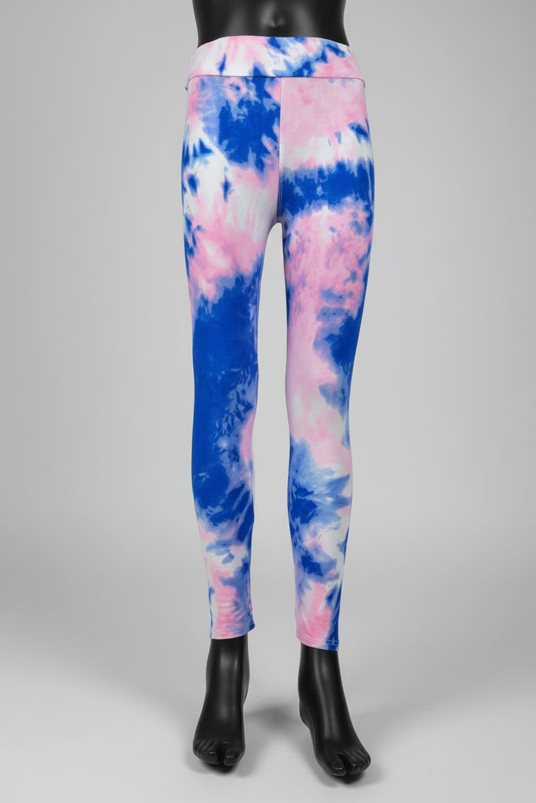 Pink and blue tie-dye design soft touch leggings