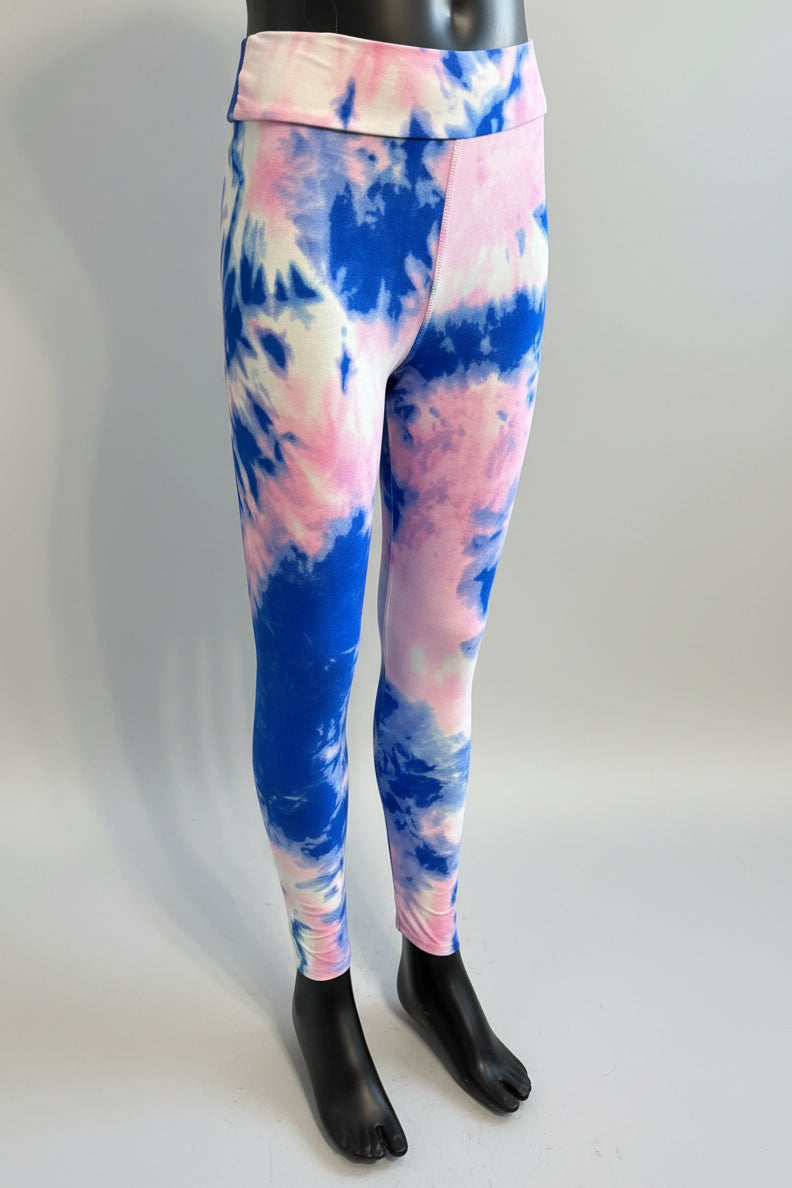 Pink and blue tie-dye design soft touch leggings