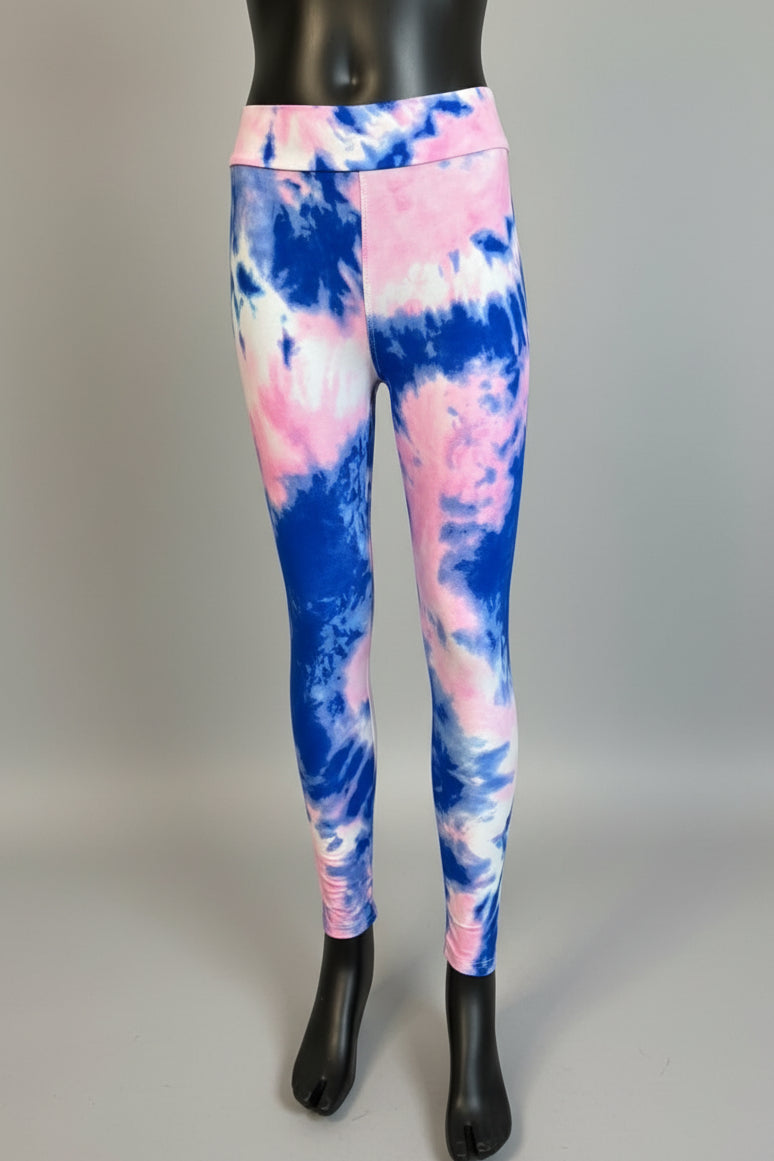 Pink and blue tie-dye design soft touch leggings