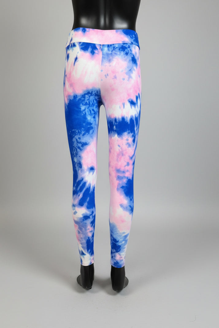 Pink and blue tie-dye design soft touch leggings