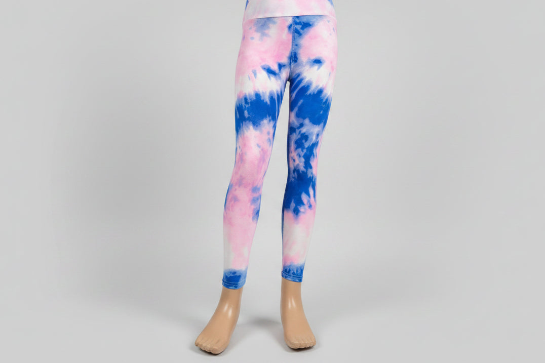 Pink and blue tie-dye design soft touch leggings