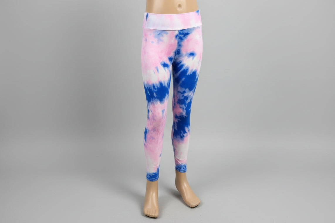 Pink and blue tie-dye design soft touch leggings