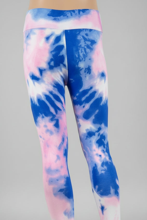 Pink and blue tie-dye design soft touch leggings