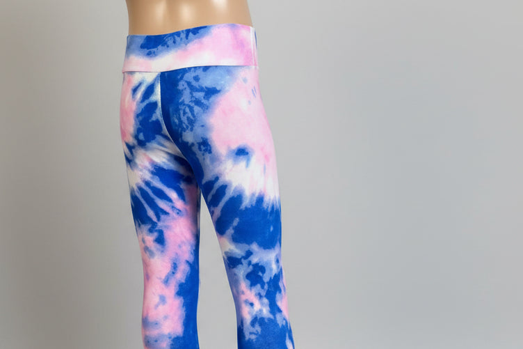 Pink and blue tie-dye design soft touch leggings