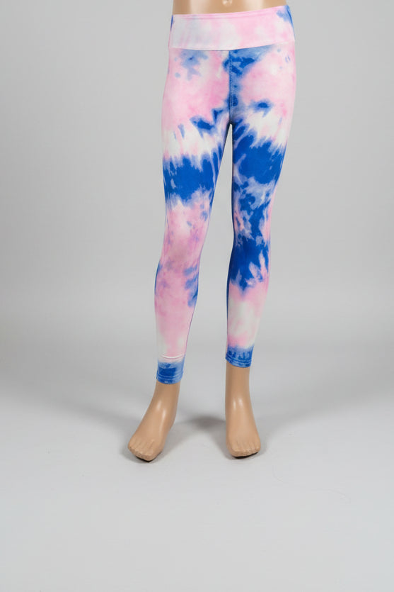 Pink and blue tie-dye design soft touch leggings