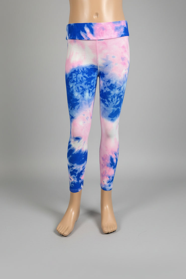Pink and blue tie-dye design soft touch leggings