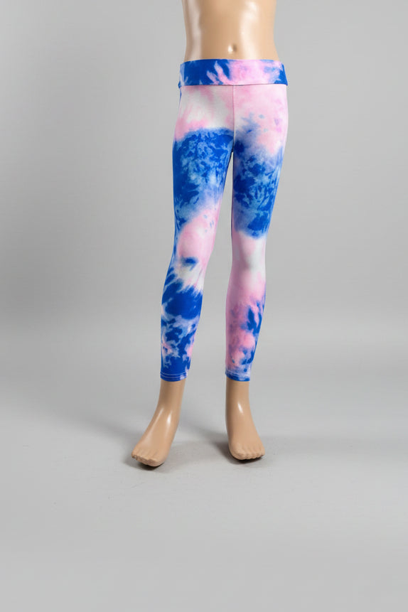 Pink and blue tie-dye design soft touch leggings