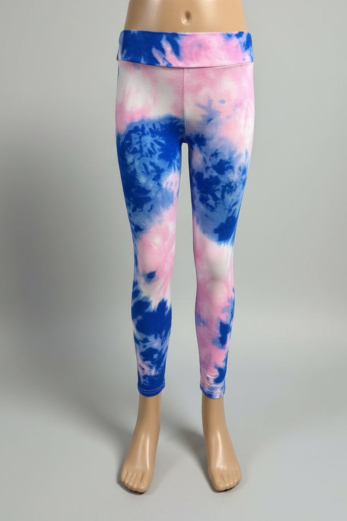 Pink and blue tie-dye design soft touch leggings