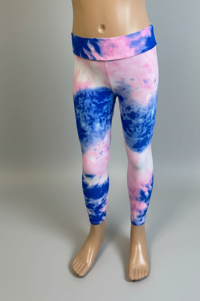 Pink and blue tie-dye design soft touch leggings