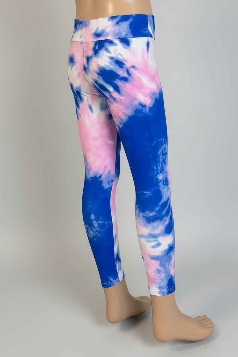 Pink and blue tie-dye design soft touch leggings